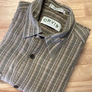 Men’s Orvis Long Sleeved Cotton‎ Button Up Shirt - Brown - medium